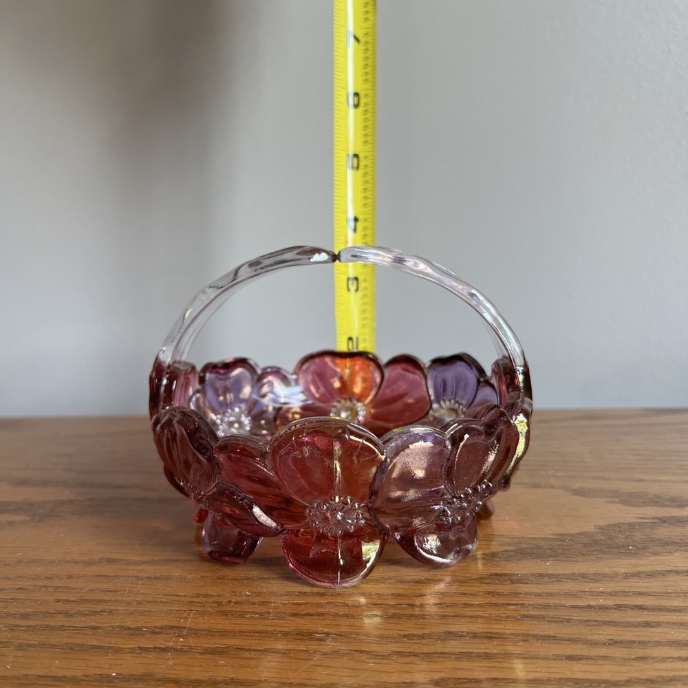 Vintage Westmoreland Dogwood Pansy Purple & Pink Glass Basket, Trinket Dish - Picture 8 of 11